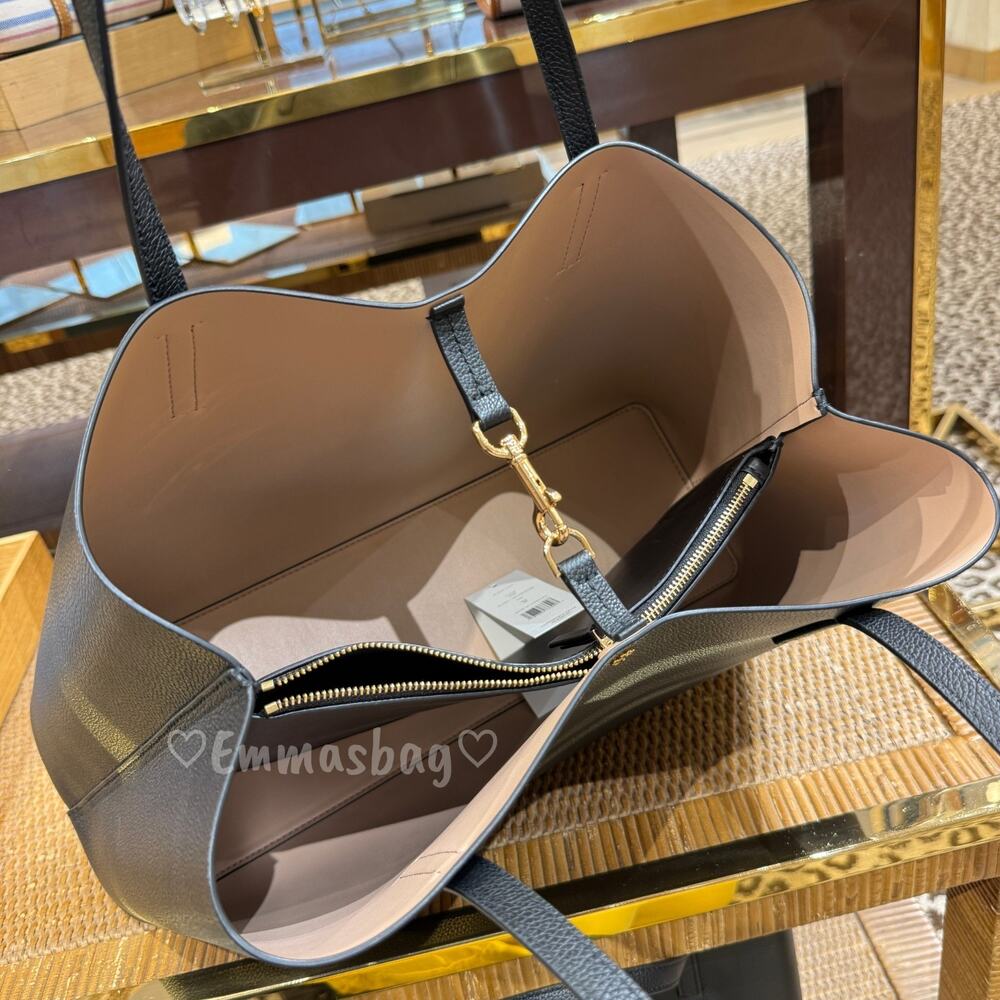 Tory Burch Blake Tote Pebbled leather 177332 BLACK / Devon Sand $395 - Picture 4 of 9